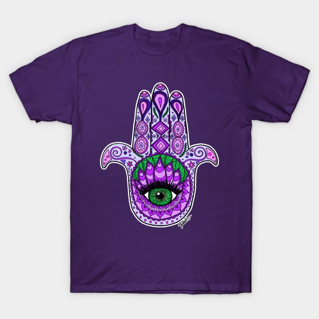 Purple Hamsa Hand T-Shirt by julieerindesigns